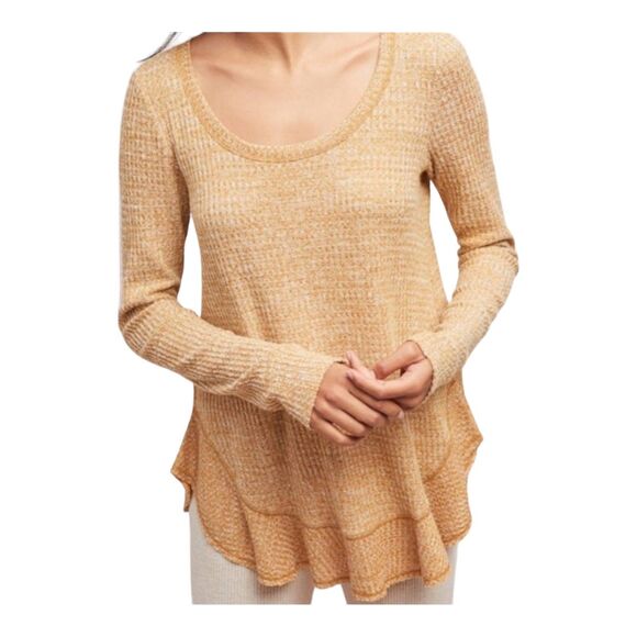 Anthropologie Waffle Thermal Knit Tunic Mustard Gold Saturday Sunday Small - Picture 1 of 12